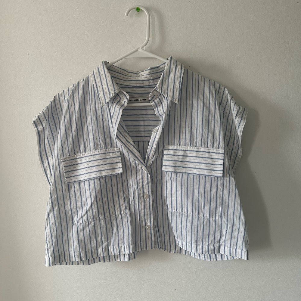Abercrombie & Fitch Blue and White Striped Crop Top